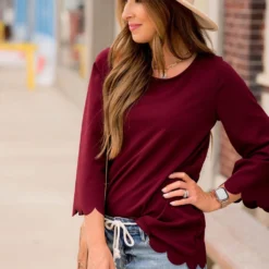 Scalloped Edge 3/4 Sleeve Blouse -Women's Clothing Store BB 0224 e7f1d4a4 306f 4e6c b797 6184a937fb70 564042