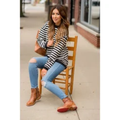 Stripe Solid Trimmed Sweatshirt -Women's Clothing Store BB 0227 16f6af41 14b6 40e4 8096 4734e30ae5f5