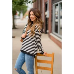 Stripe Solid Trimmed Sweatshirt -Women's Clothing Store BB 0229 73a4bce5 c554 4090 8c36 1f2ea15599f8