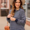 Knit Stripe Neck Zipper Sweater
