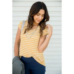Striped Basic Short Sleeve Tee 17 Striped Basic Short Sleeve Tee -Women's Clothing Store BB 0340