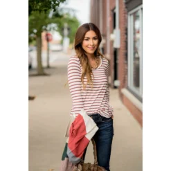 Thin Striped Long Sleeve Tee -Women's Clothing Store BB 0349 ac19645c 8e39 4d32 8b70 921747a2d7a9