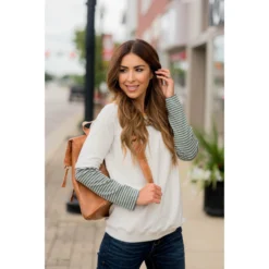 Hint Of Stripe Sweatshirt -Women's Clothing Store BB 0385