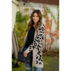 Solid Trimmed Leopard Cardigan -Women's Clothing Store BB 0385 1f0cab66 5f86 422f b872 dbd6ffc1dbd3