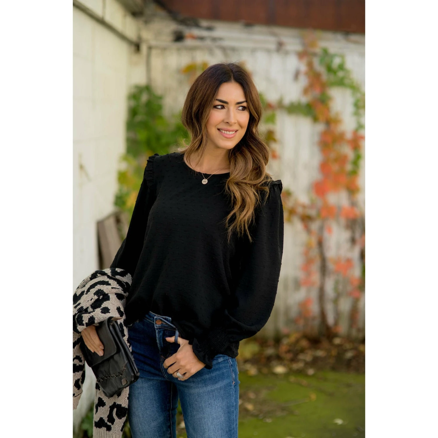 Swiss Dotted Ruffle Shoulder Blouse 4 Swiss Dotted Ruffle Shoulder Blouse - Image 4