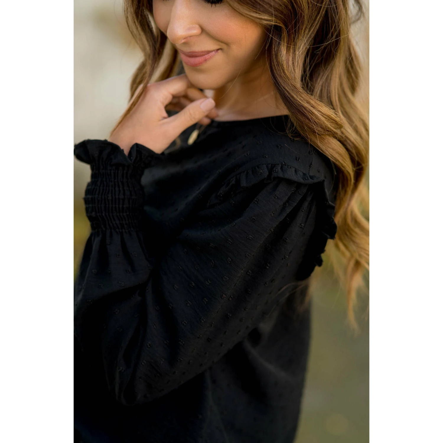 Swiss Dotted Ruffle Shoulder Blouse 5 Swiss Dotted Ruffle Shoulder Blouse - Image 5