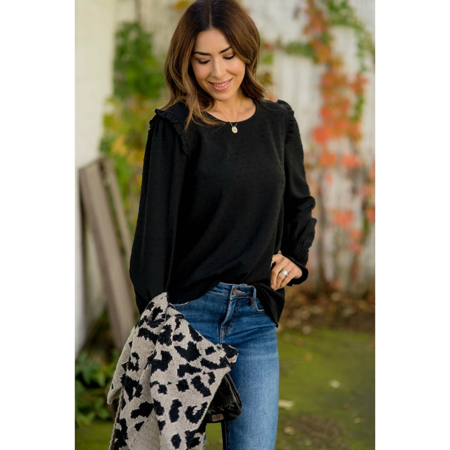 Swiss Dotted Ruffle Shoulder Blouse 3 Swiss Dotted Ruffle Shoulder Blouse - Image 3