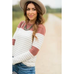 Striped Color Blocked Long Sleeve Tee -Women's Clothing Store BB 0434 9516628d 8cc1 46d3 8ca7 9041098e2bb5