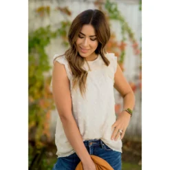 Swiss Dot Ruffle Sleeve Tank -Women's Clothing Store BB 0441 6bf18cbe 39fa 4129 b172 6462943dfd72