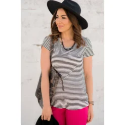 Striped Dotted Accent Tee -Women's Clothing Store BB 0446