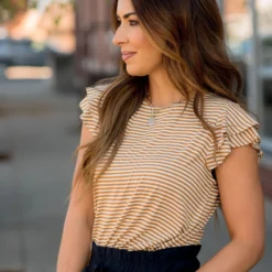 Striped Double Flutter Sleeve Tee -Women's Clothing Store BB 0453 ad8db9c0 af30 4f9a 9d95 17cfa99d2d85 295707