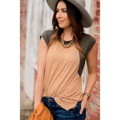 Striped Solid Sleeve Tee -Women's Clothing Store BB 0463 68588d96 748c 4bcd 80c8 6487c7dfae5c