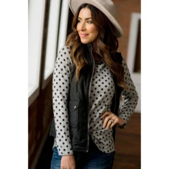 Solid Trimmed Long Sleeve Polka Dot Tee -Women's Clothing Store BB 0466