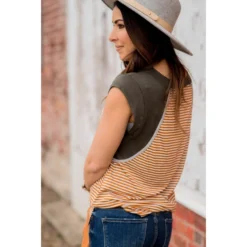 Striped Solid Sleeve Tee -Women's Clothing Store BB 0468 b27871df fb3a 4330 9b00 2b4c407ae468