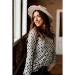 Solid Trimmed Long Sleeve Polka Dot Tee -Women's Clothing Store BB 0471 9a975151 d656 4460 b16f 8e085b23c5b0