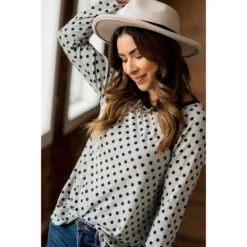 Solid Trimmed Long Sleeve Polka Dot Tee -Women's Clothing Store BB 0478 834f7b8b a583 49c9 9ea7 a05d0d455f0e
