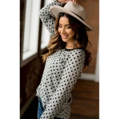 Solid Trimmed Long Sleeve Polka Dot Tee -Women's Clothing Store BB 0481 06d2fa24 e06a 4a37 974b 24c197176363