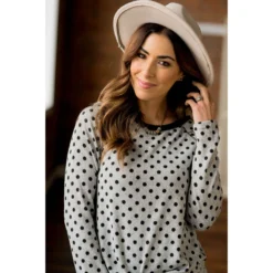Solid Trimmed Long Sleeve Polka Dot Tee -Women's Clothing Store BB 0483 7cb191e1 3d39 46d7 ac48 dbe9718c8388