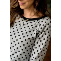 Solid Trimmed Long Sleeve Polka Dot Tee -Women's Clothing Store BB 0485 22432d12 60ee 4ac0 8acd 7d19205f20bc