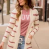 Striped Butter Soft Tunic Cardigan -Cream