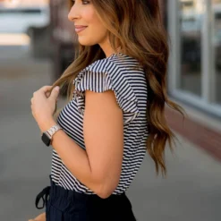 Striped Double Flutter Sleeve Tee -Women's Clothing Store BB 0505 f8b828a0 6aa2 4867 8e1c f71ad37f0fbe 133428
