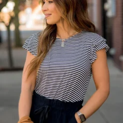 Striped Double Flutter Sleeve Tee -Women's Clothing Store BB 0509 23275e83 0223 4615 9932 ed905707f370 161677
