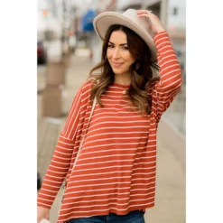 Striped Side Slit Long Tee -Women's Clothing Store BB 0529 caf1b045 c031 41b0 8a21 7bae25722d33