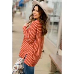 Striped Side Slit Long Tee -Women's Clothing Store BB 0534 2ec3de2d 2361 4208 b379 9ee4916c8343