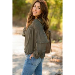 Cinched Top Ruffle Button Up -Women's Clothing Store BB 0548 cd46a675 8567 4538 923c 8f8ba8e211bc