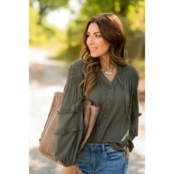 Cinched Top Ruffle Button Up -Women's Clothing Store BB 0549 08e70bb4 e22e 4944 891d 10b4f28b5cd2