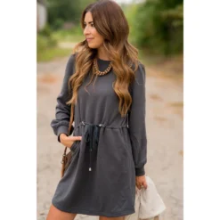 Tie Waist Pocket Sweatshirt Dress -Women's Clothing Store BB 0601 2f16fcc4 0fc1 4006 9405 83efd6146058