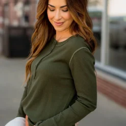 Stitched Trim Waffle Henley -Women's Clothing Store BB 0602 0a692a5b 6f65 4e3c 90af 6d0f501409ef 251760