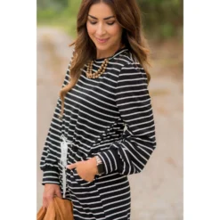 Stripe Tie Waist Pocket Sweatshirt Dress -Women's Clothing Store BB 0625 58911229 7d19 4746 841f ebff32532986