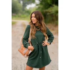 Tie Waist Pocket Sweatshirt Dress -Women's Clothing Store BB 0642