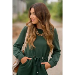 Tie Waist Pocket Sweatshirt Dress -Women's Clothing Store BB 0646