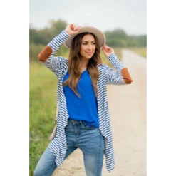 Striped Waterfall Elbow Patch Cardigan -Women's Clothing Store BB 0653 60f52a76 f2af 40a2 999e f841c9f937b6 548223