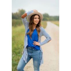 Striped Waterfall Elbow Patch Cardigan -Women's Clothing Store BB 0656 f7c88d2a 17de 4e18 9cc1 12889b24c578