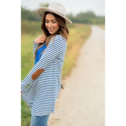 Striped Waterfall Elbow Patch Cardigan -Women's Clothing Store BB 0659 242396ec 8505 4921 8349 8e279afe69a6 609634