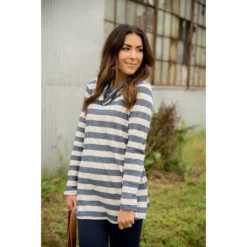 Striped Cowl Neck -Women's Clothing Store BB 0674