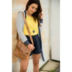 Solid Accent Striped Tunic Cardigan -Women's Clothing Store BB 0680