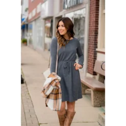 Simple Tie Sweater Dress -Women's Clothing Store BB 0687