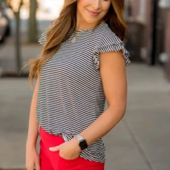 Striped Double Flutter Sleeve Tee -Women's Clothing Store BB 0687 77c48c71 b34c 48ce b5e8 cda89207d192 899206