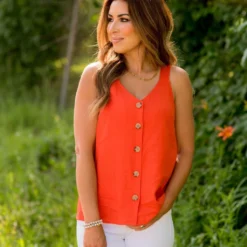Button Accented V Tank
