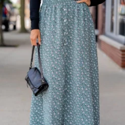 Bouquets Button Accent Maxi Skirt
