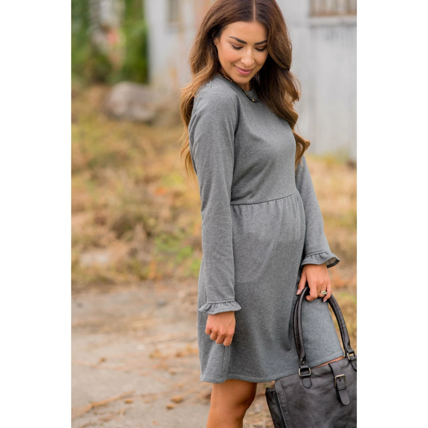 Cinched Ruffle Sleeve Sweatshirt Dress 3 Cinched Ruffle Sleeve Sweatshirt Dress - Image 3