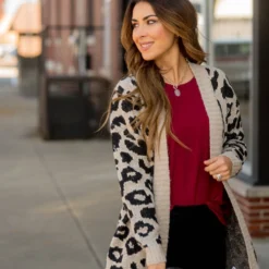 Solid Trimmed Leopard Cardigan