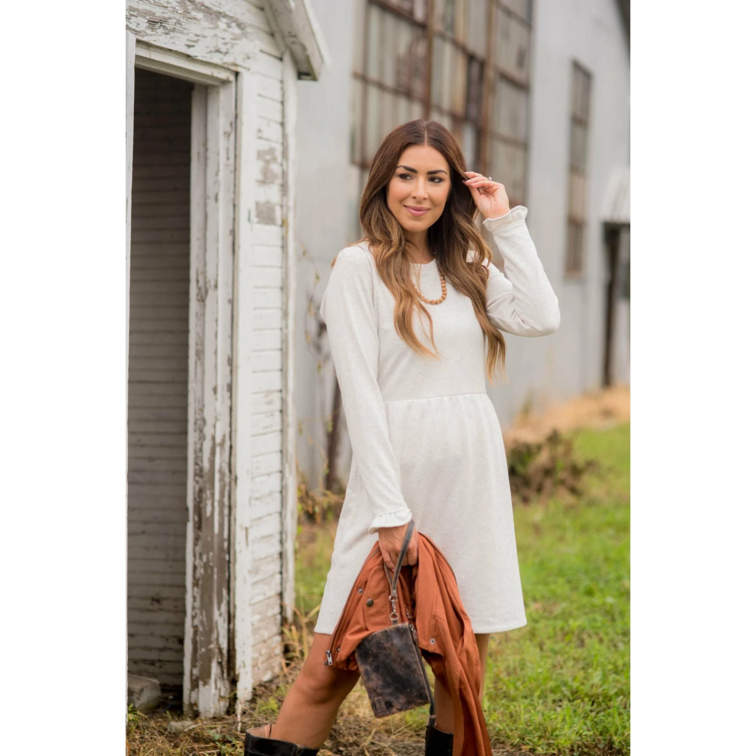 Cinched Ruffle Sleeve Sweatshirt Dress 15 Cinched Ruffle Sleeve Sweatshirt Dress - Image 15