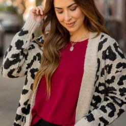 Solid Trimmed Leopard Cardigan -Women's Clothing Store BB 0751 e663a0db 481c 4b3c 960a 82088900ed87 599759