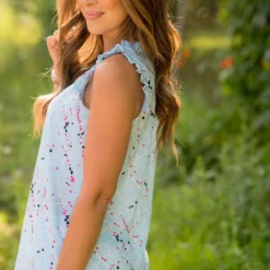 Splattered Ruffle Straps Tank -Women's Clothing Store BB 0760 311811