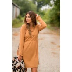 Cinched Ruffle Sleeve Sweatshirt Dress 38 Cinched Ruffle Sleeve Sweatshirt Dress -Women's Clothing Store BB 0775